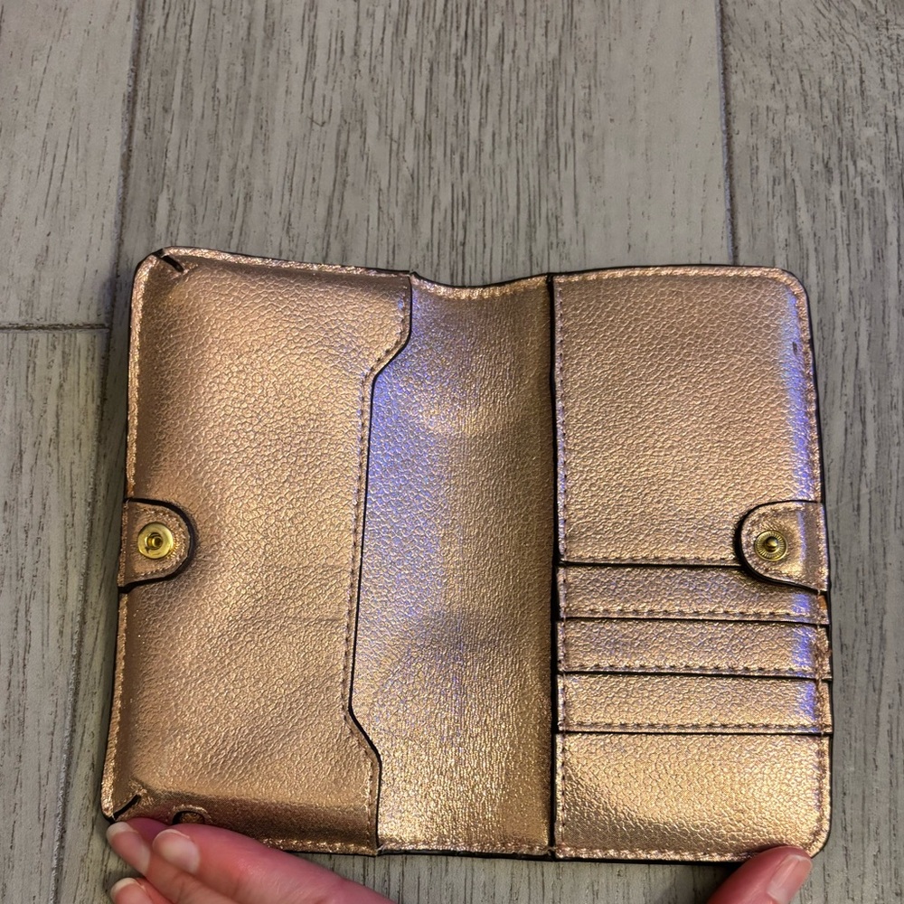 Anne Klein Peach Pink & Gold Bow Accent Cellphone Wallet - Picture 7 of 13